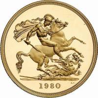 (№1980km922) Монета Великобритания 1980 год frac12; Sovereign (Елизавета II)